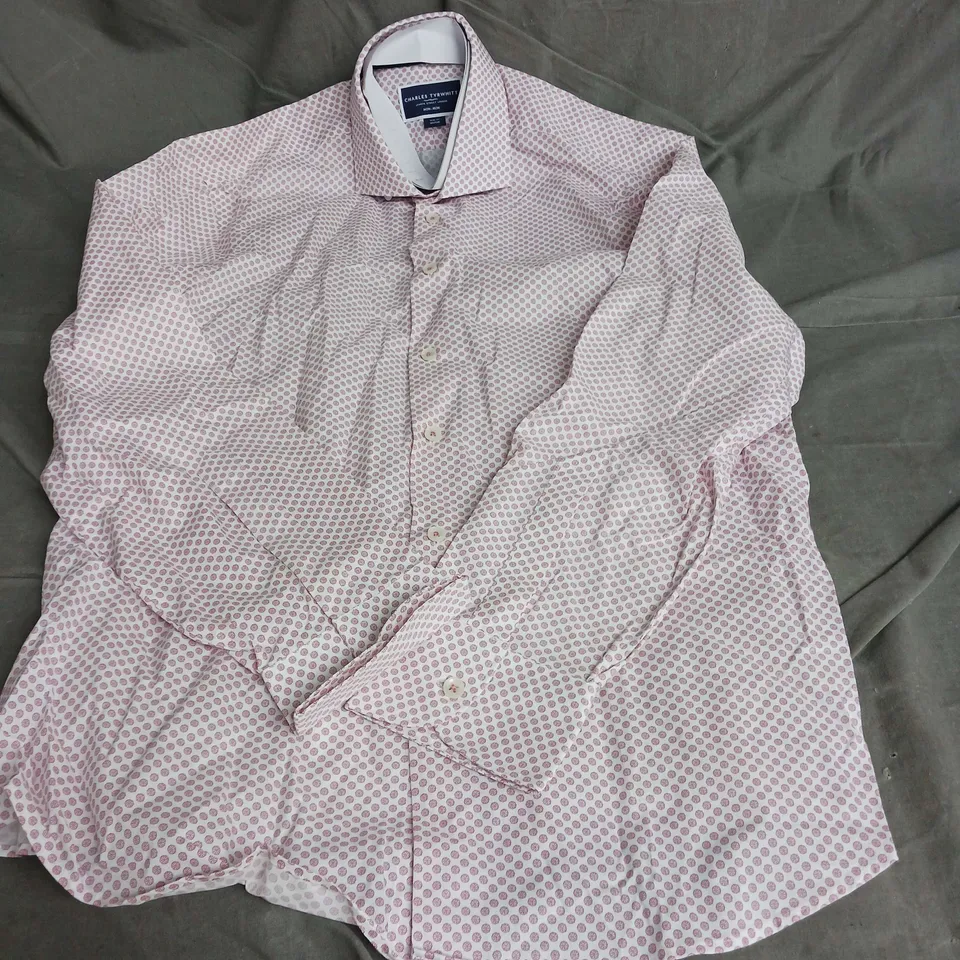 CHARLES TYRWHITT BUTTON UP SLIM FIT SHIRT IN WHITE/RED SIZE M