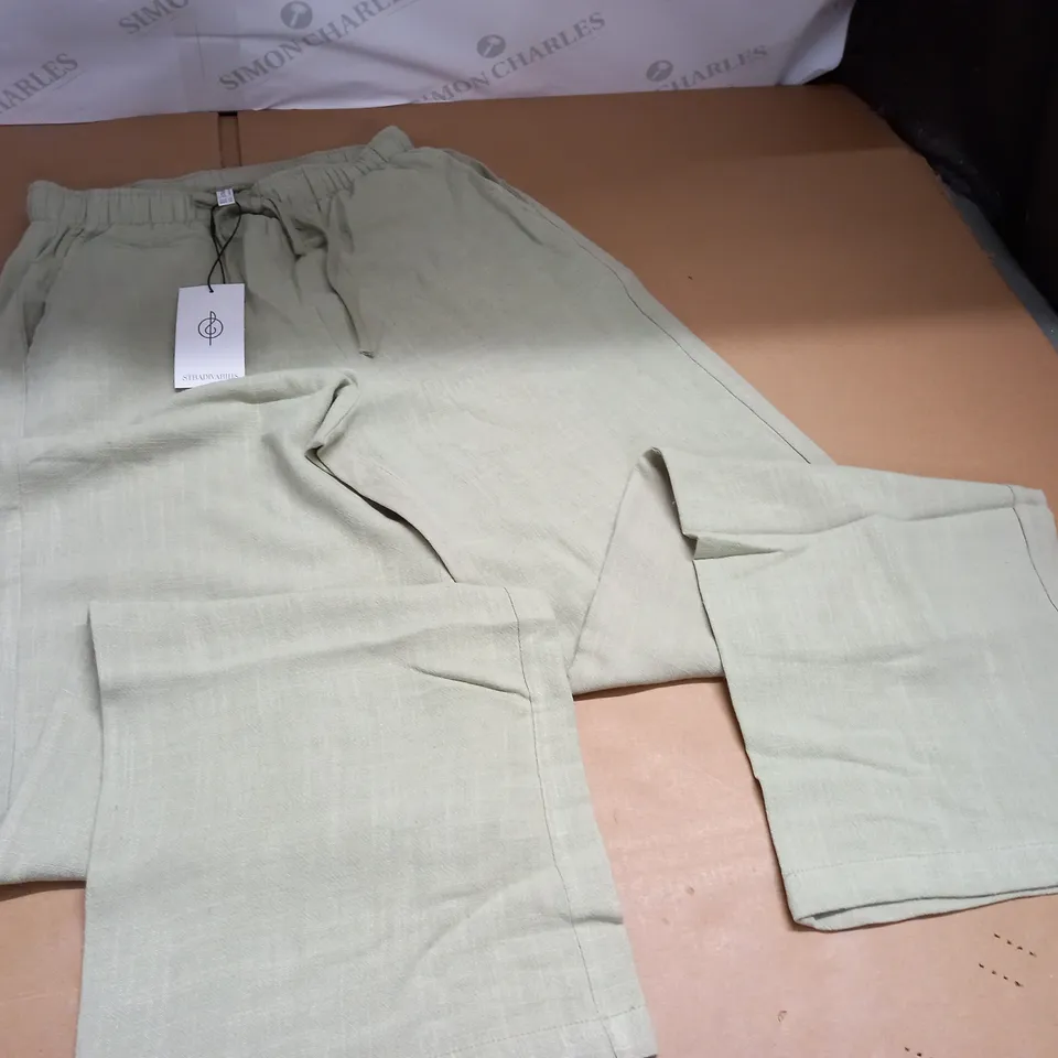 STRADIVARIUS GREEN LINEN TROUSERS - UK XS