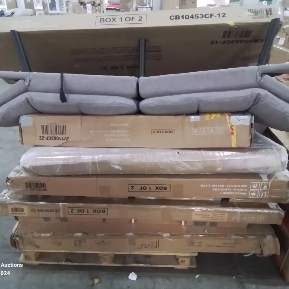 PALLET CONTAINING VARIOUS INCOMPLETE BOXED FURNITURE PARTS AND OTHER HOUSEHOLD ITEMS ETC.