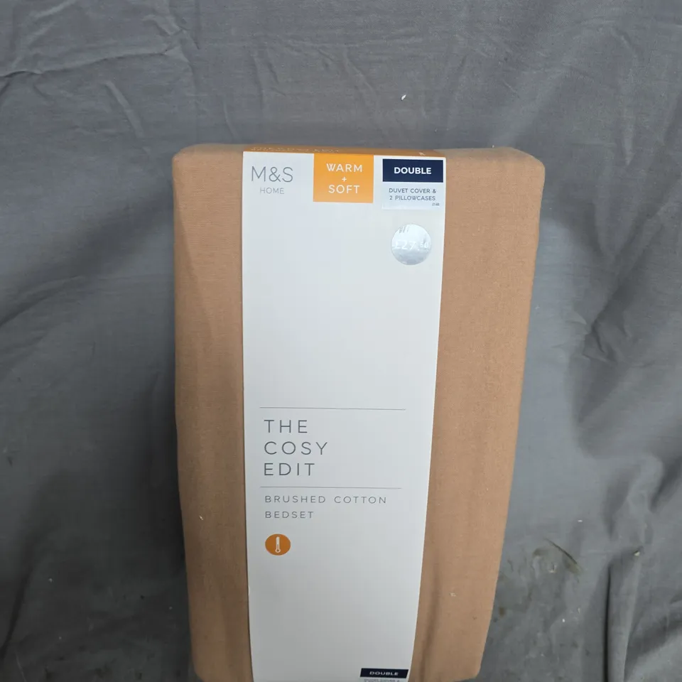 M&S THE COSY EDIT BRUSHED COTTON BEDSET – DOUBLE DUVET COVER & 2 PILLOWCASES