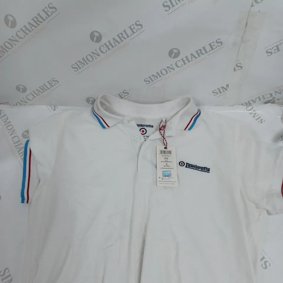 LAMBRETTA TWIN TIPPED POLO IN WHITE - M