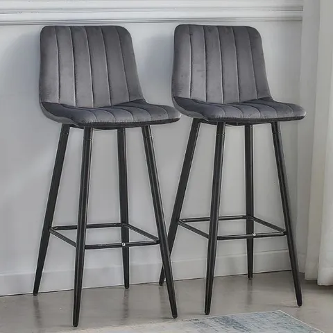 BOXED CUMMER SET OF TWO GREY VELVET BARSTOOLS