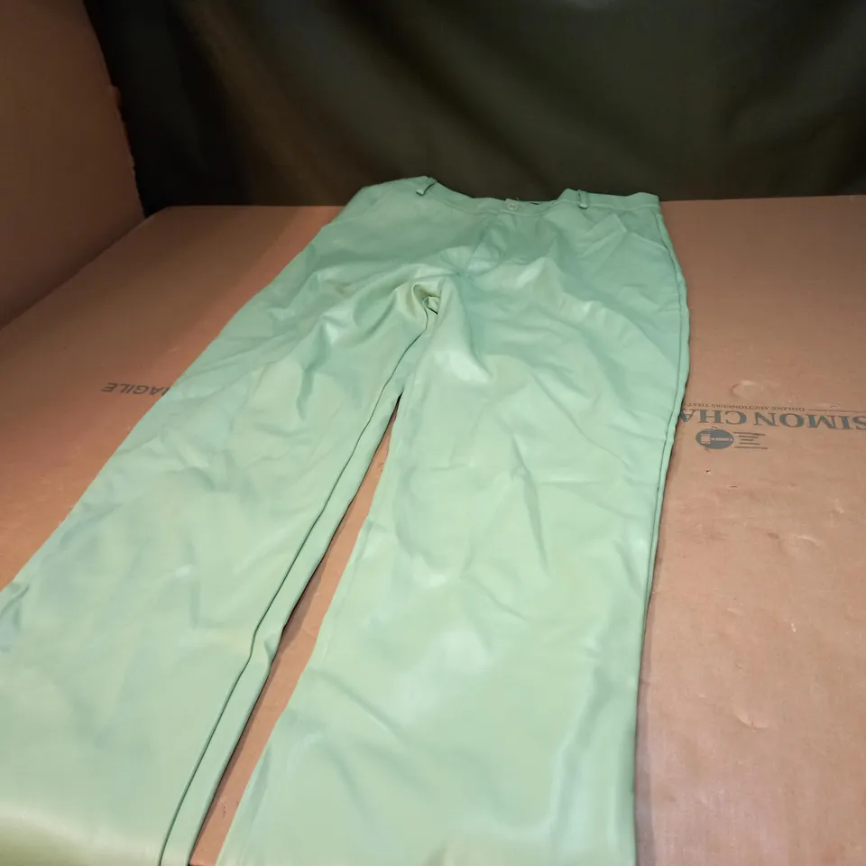 PAIR OF PRETTY LITTLE THING LIME GREEN FAUX LEATHER TROUSERS UK SIZE 12