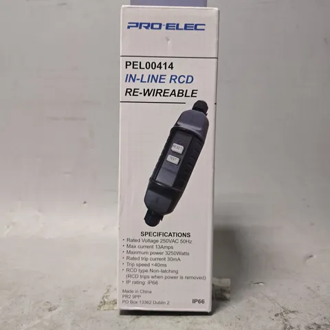 BOXED PRO-ELEC PEL00414 IN LINE RCD RE-WIREABLE 