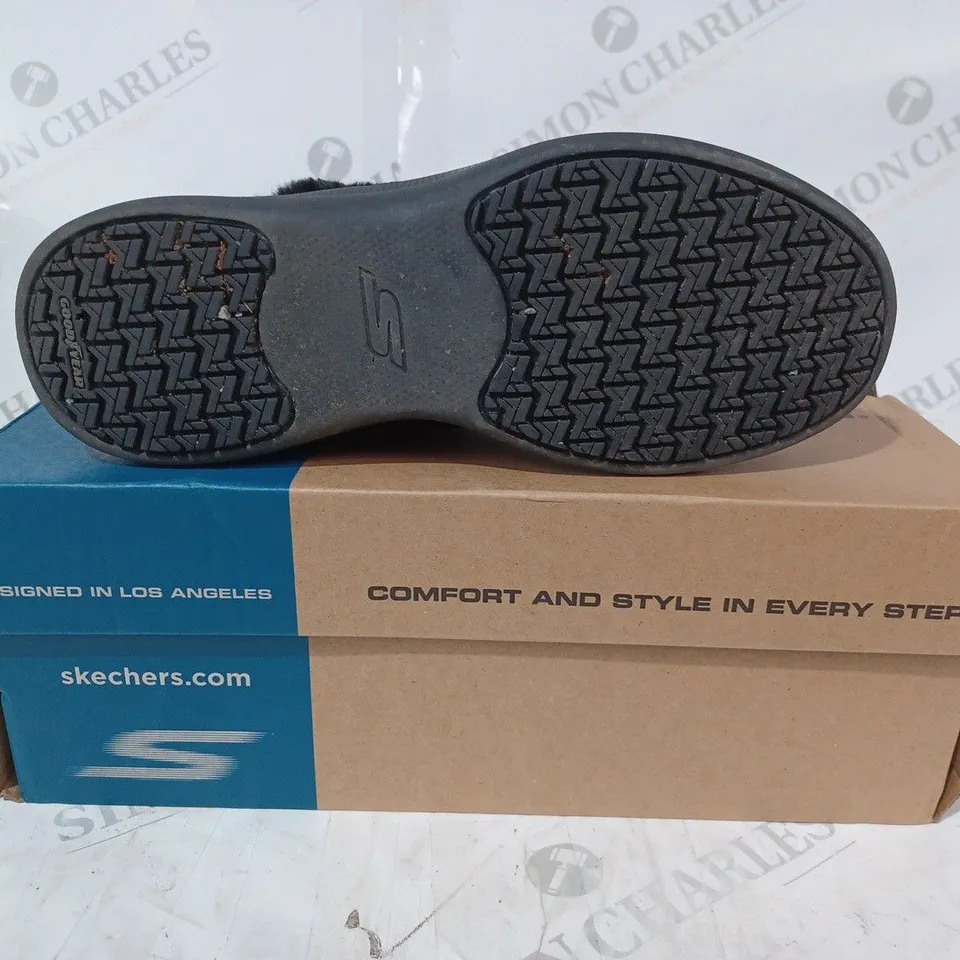 BOXED SKECHERS GO WALK STABILITY SUEDE BOOTS, BLACK - SIZE 5