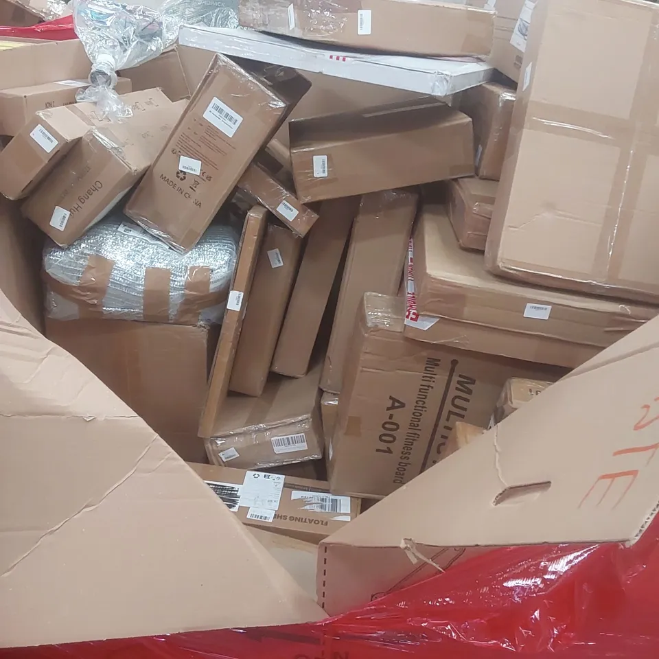 PALLET OF ASSORTED PRODUCTS AND ITEMS TO INCLUDE:BED TRAY,FLOATING SHELVES,SEAT CUSHION
