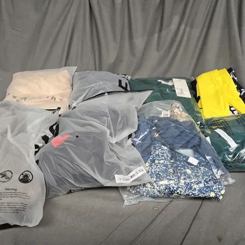 BOX OF ASSORTED CLOTHING ITEMS IN VARIOUS COLOURS, STYLE AND SIZES