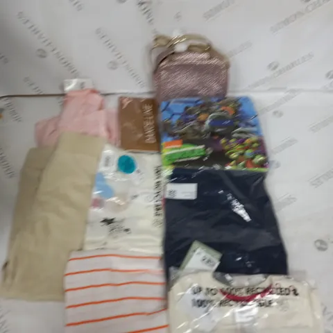 BOX OF ASSORTED CHILDRENS CLOTHING VARYING IN SIZE/COLOUR/STYLE TO INCLUDE: TOPS, DRESSES, JUMPERS