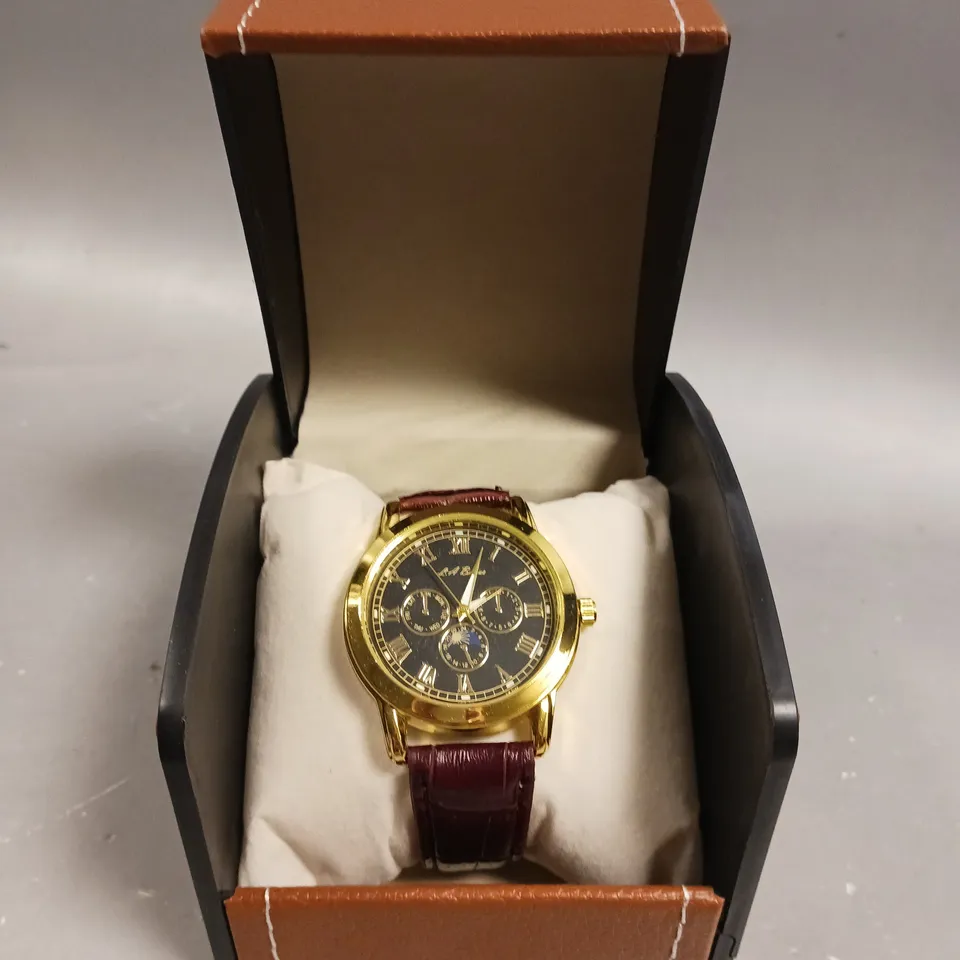 MENS LA BANUS WATCH – GOLD COLOUR CASE – LEATHER STRAP