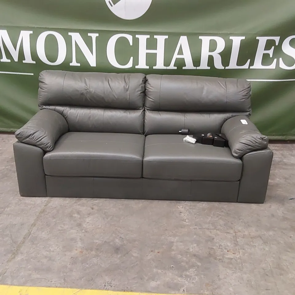 AMBROSE LEATHER 3 SEATER SOFA - ELEPHANT GREY 