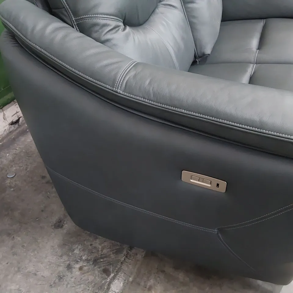 QUALITY BRITISH DESIGNER G PLAN JACKSON POWER RECLINING TWO SEATER SOFA KENSINGTON PETROL BLUE LEATHER 