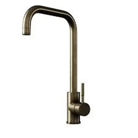 BOXED SINGLE LEVER ANTIQUE BRASS MONOBLOC SQUARE SPOUT KITCHEN MIXER TAP - ENZA ELWOOD