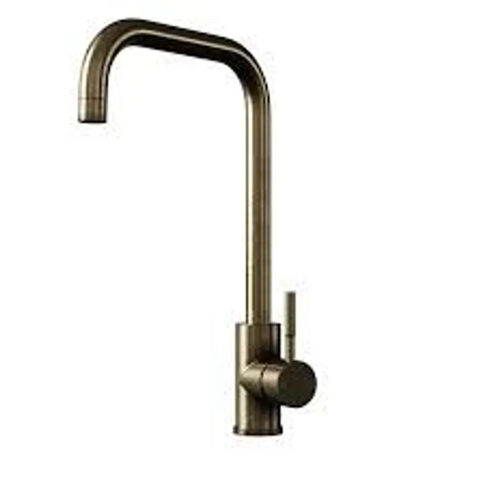 BOXED SINGLE LEVER ANTIQUE BRASS MONOBLOC SQUARE SPOUT KITCHEN MIXER TAP - ENZA ELWOOD