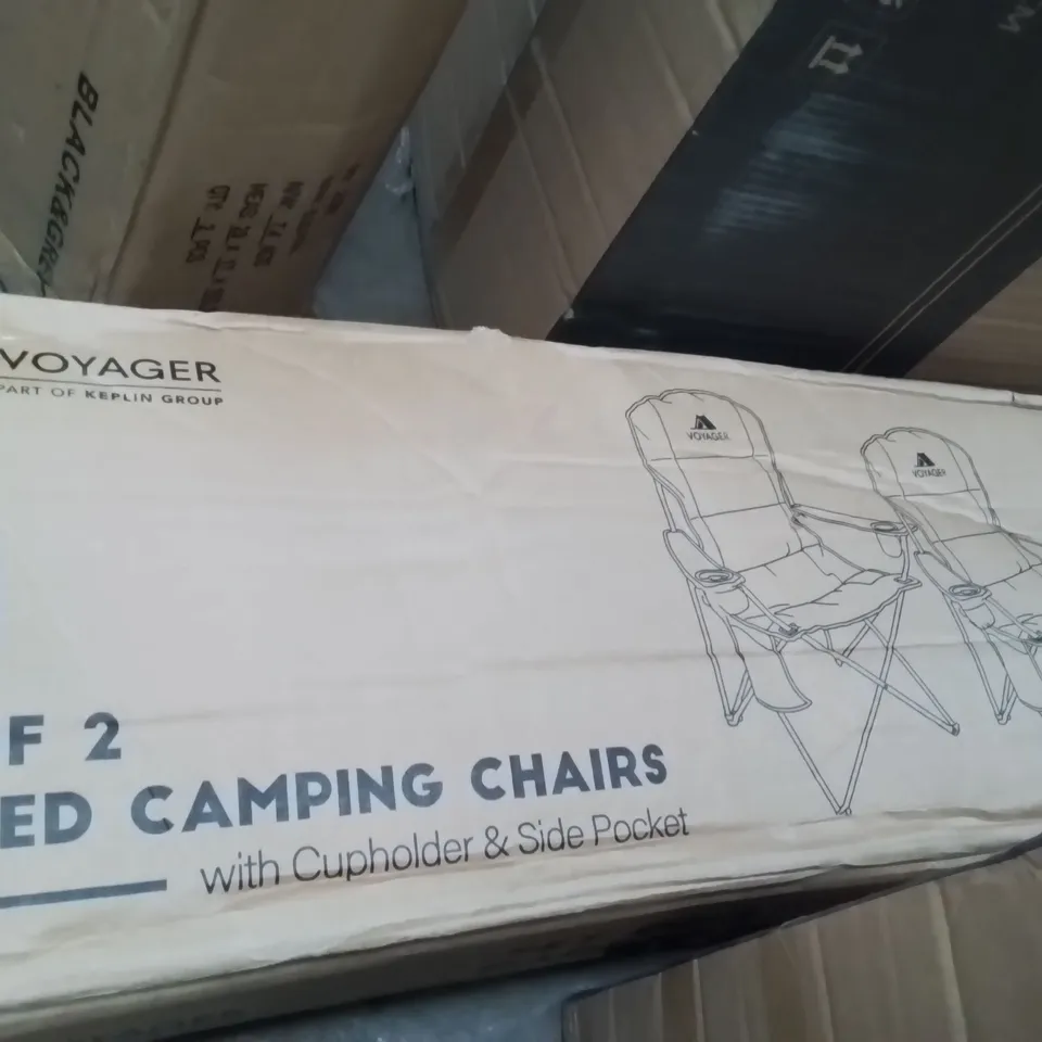 BOXED VOYAGER SET OF 2 PADDED CAMPING CHAIRS GREY