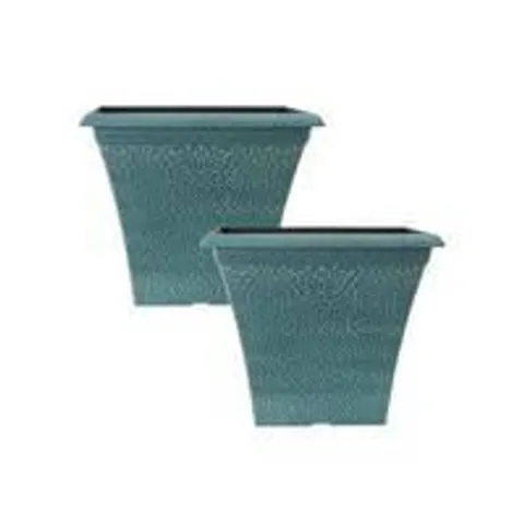 YOUGARDEN PAIR OF SQUARE APRIL PLANTERS - INDIGO GREEN (14.5")