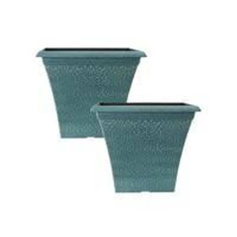 YOUGARDEN PAIR OF SQUARE APRIL PLANTERS - INDIGO GREEN (14.5")