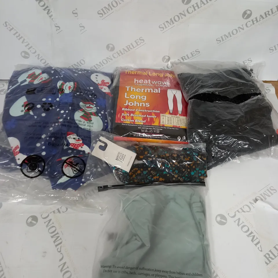 LARGE BOX OF ASSORTED CLOTHING ITEMS IN VARIOUS COLOURS AND SIZES INCLUDING TROUSERS , TOPS AND JUMPERS 