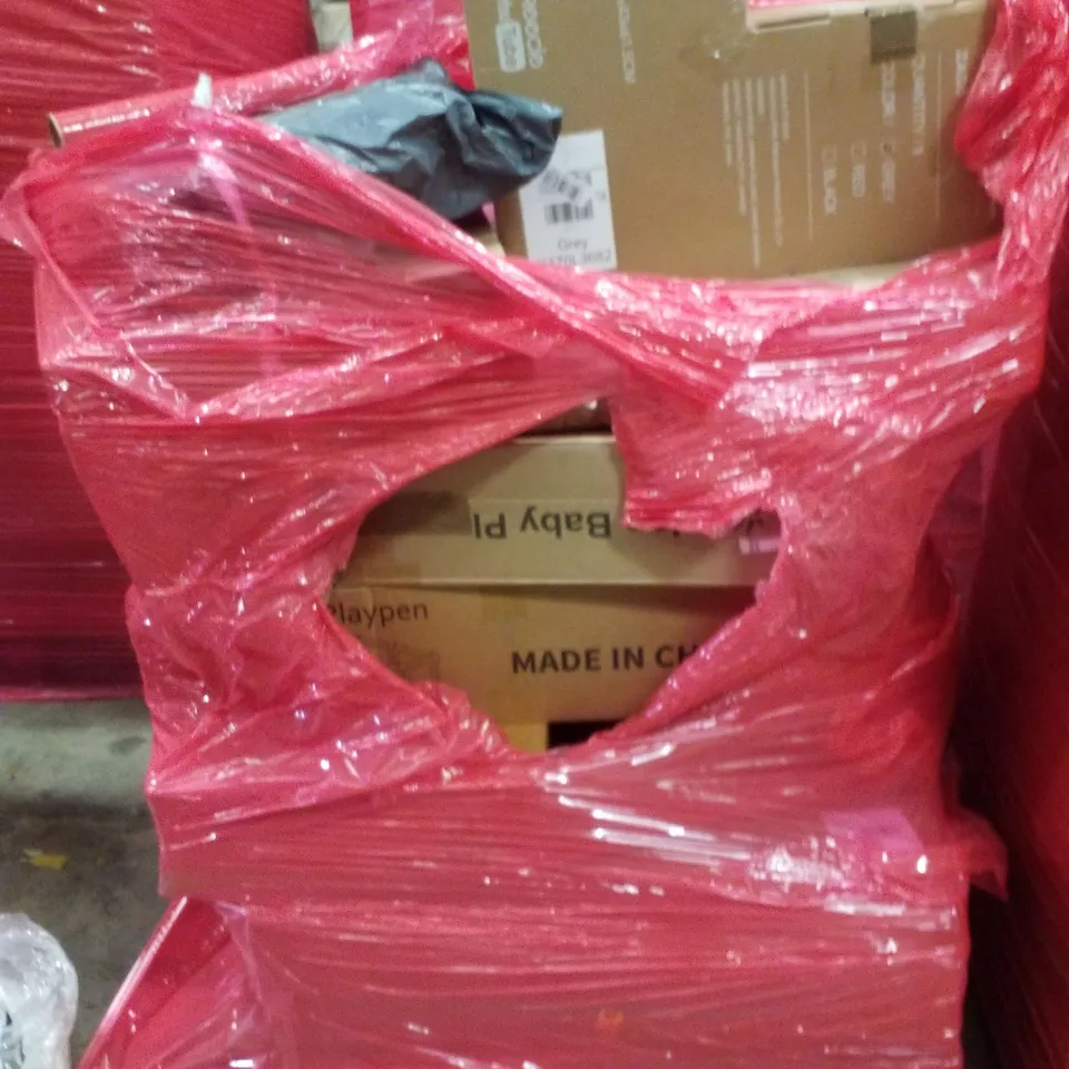 PALLET CONTAINING ASSORTED PRODUCTS INCLUDING PLAYPENS & CAR BOOSTER SEAT