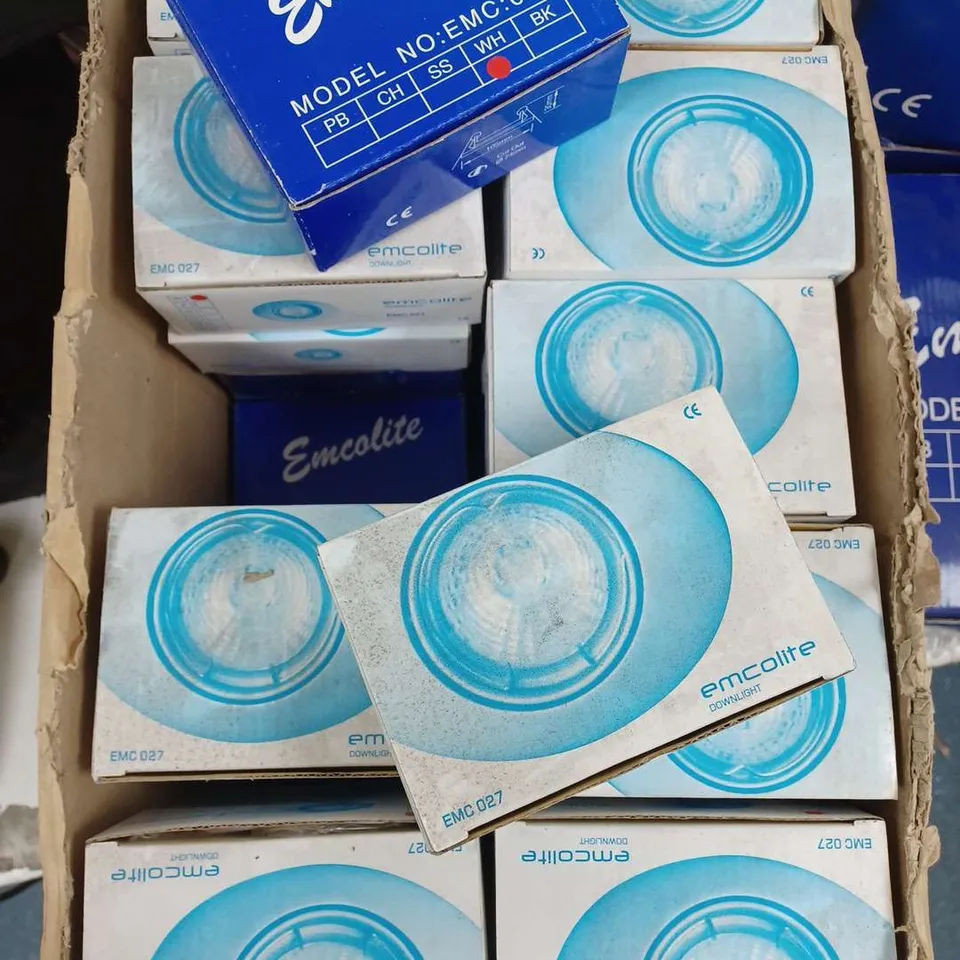 APPROXIMATELY 50 BOXED EMCOLITE DOWNLIGHTS