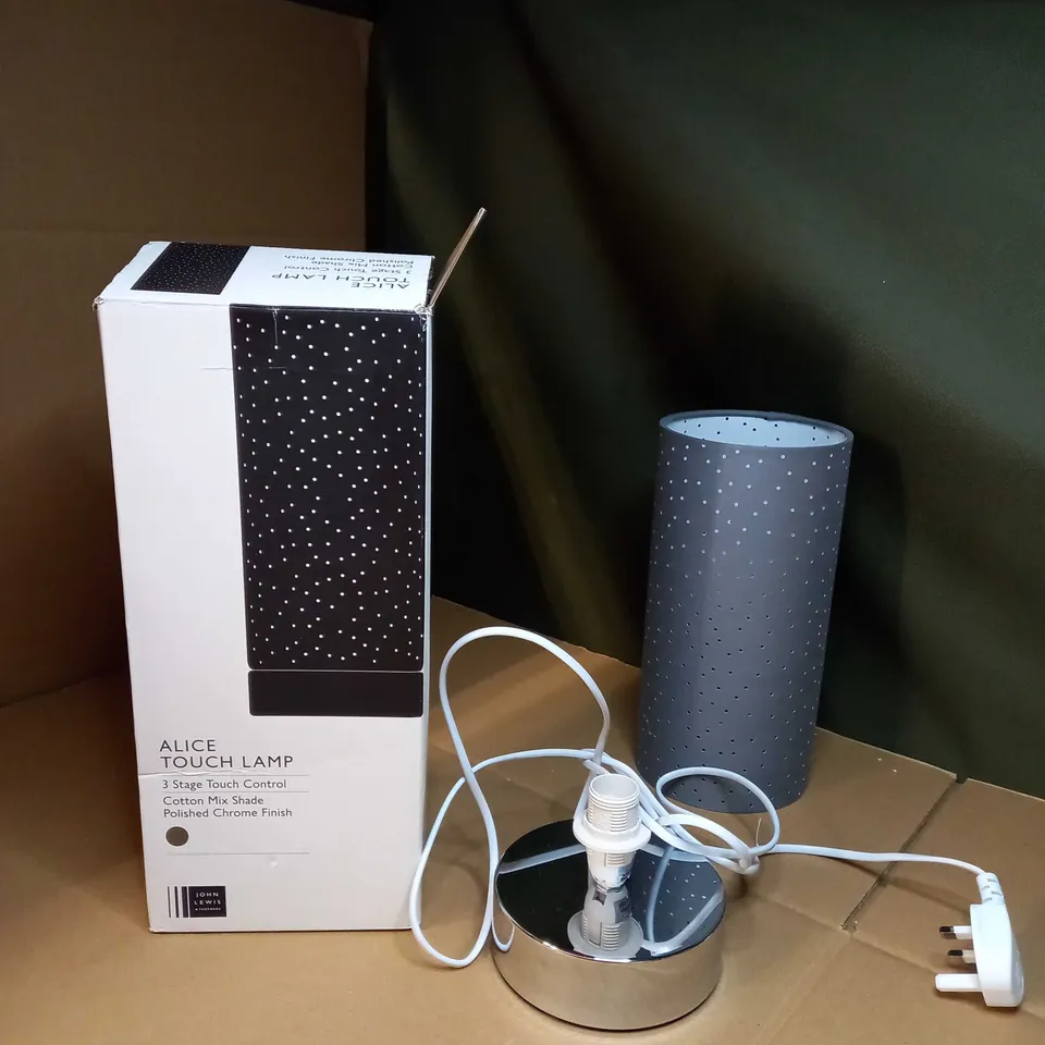 BOXED JOHN LEWIS COTTON MIX SHAD POLISHED CHROME ALICE TOUCH LAMP