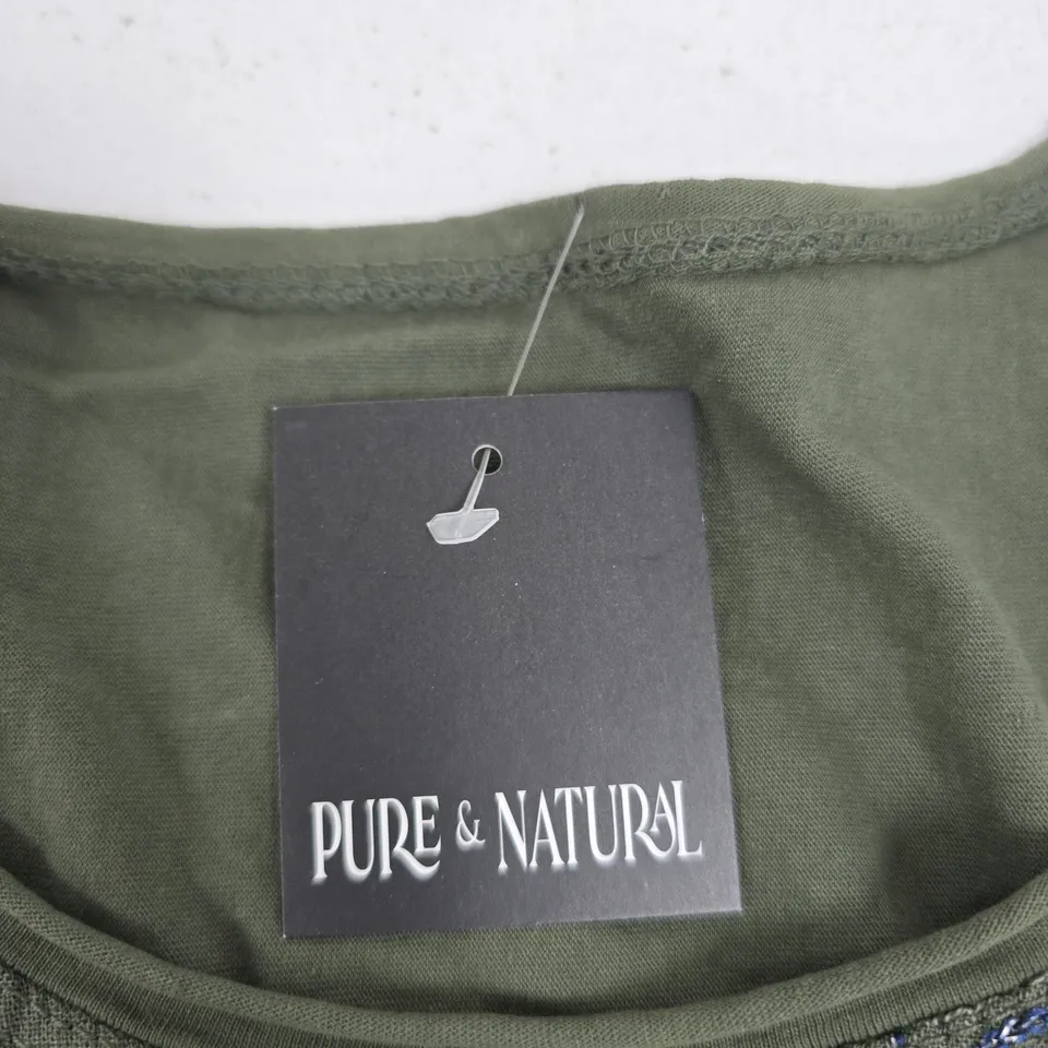 PURE & NATURAL WOMEN'S OLIVE GREEN EMBROIDERED TOP