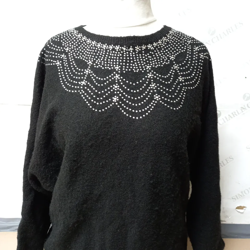 MONSOON EVIE EMBELLISHED JUMPER IN BLACK SIZE MEDIUM
