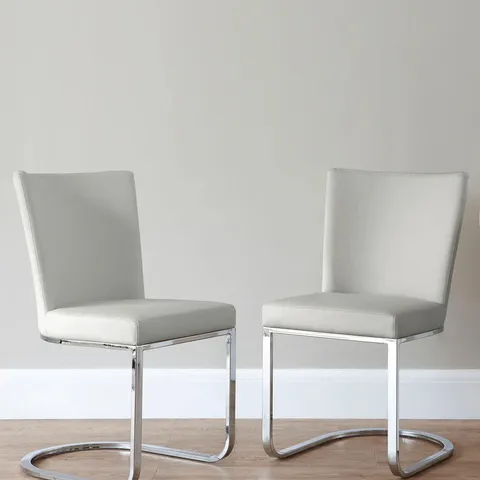 BOXED PAIR OF DANETTI FORM LIGHT GREY FAUX LEATHER CANTILEVER DINING CHAIR (1 BOX)