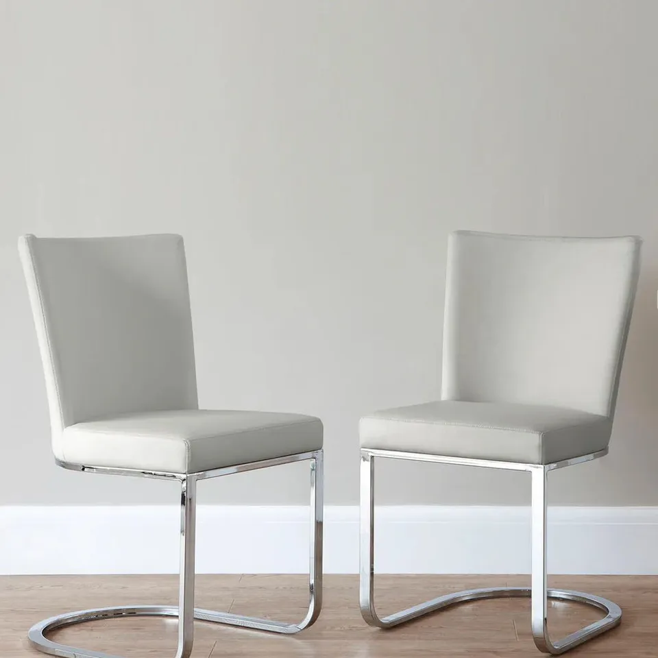 BOXED PAIR OF DANETTI FORM LIGHT GREY FAUX LEATHER CANTILEVER DINING CHAIR (1 BOX)