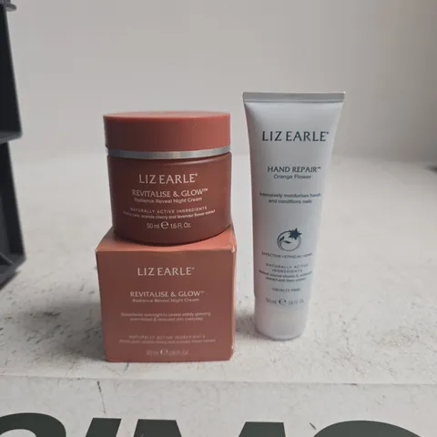LIZ EARLE REVITALISE & GLOW RADIANCE REVEAL NIGHT CREAM 50ML + HAND REPAIR ORANGE FLOWER HAND CREAM 50ML