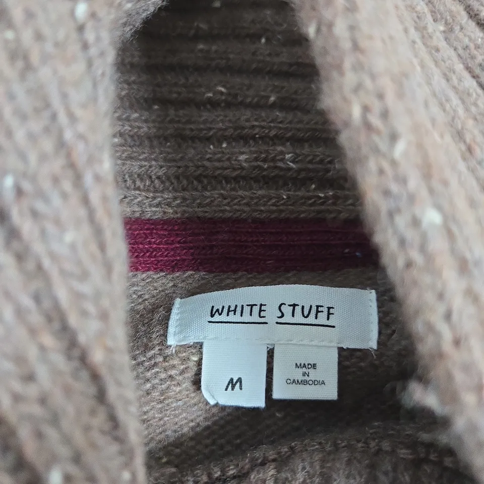 WHITE STUFF BROWN CABLE-KNIT JUMPER – UK M (MADE IN CAMBODIA)