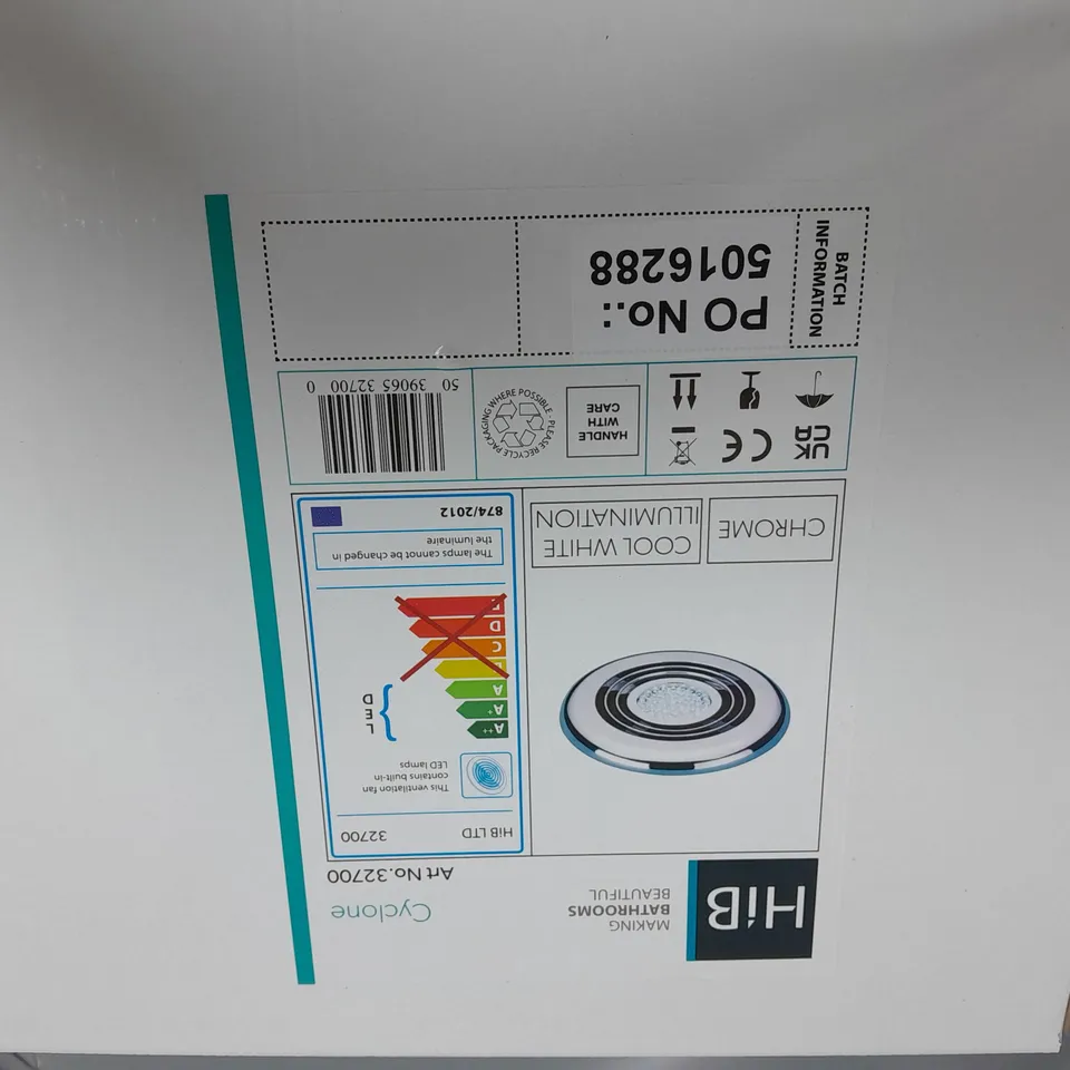 BOXED HIB CYCLONE COOL WHITE BATHROOM EXTRACTOR/LIGHT CHROME