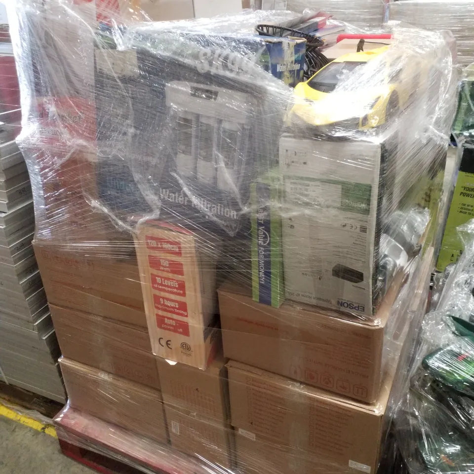 PALLET CONTAINING ASSORTED PRODUCTS INCLUDING WATER FILTRATION UNIT, A4 CUT FLUSH FOLDERS, EPSON 550 SHEET PAPER CASSETTE UNIT, FACE RECOGNITION SCREENING MACHINE & HEATED BLANKET 