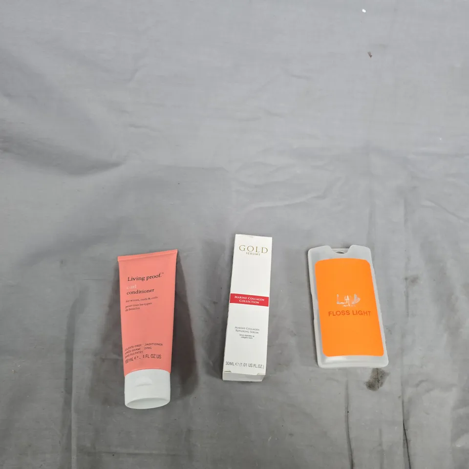 LIVING PROOF CONDITIONER; MARINE COLLAGEN GOLD SERUM; LAB FLOSS LIGHT LIP GLOSS – BEAUTY SET
