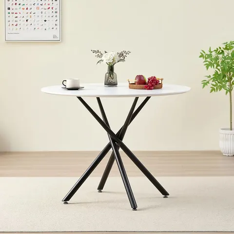 BOXED SEATTLE CIRCLE STONE WHITE CONCRETE DINING TABLE WITH STARBURST BLACK LEGS (2 BOXES)