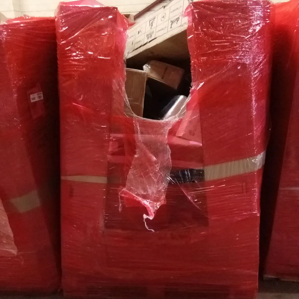 PALLET OF ASSORTED HOUSEHOLD GOODS AND PRODUCTS TO INCLUDE; SPORTS EQUIPMENT, FABRIC STORAGE WARDROBE, BOXED FURNITURE ETC