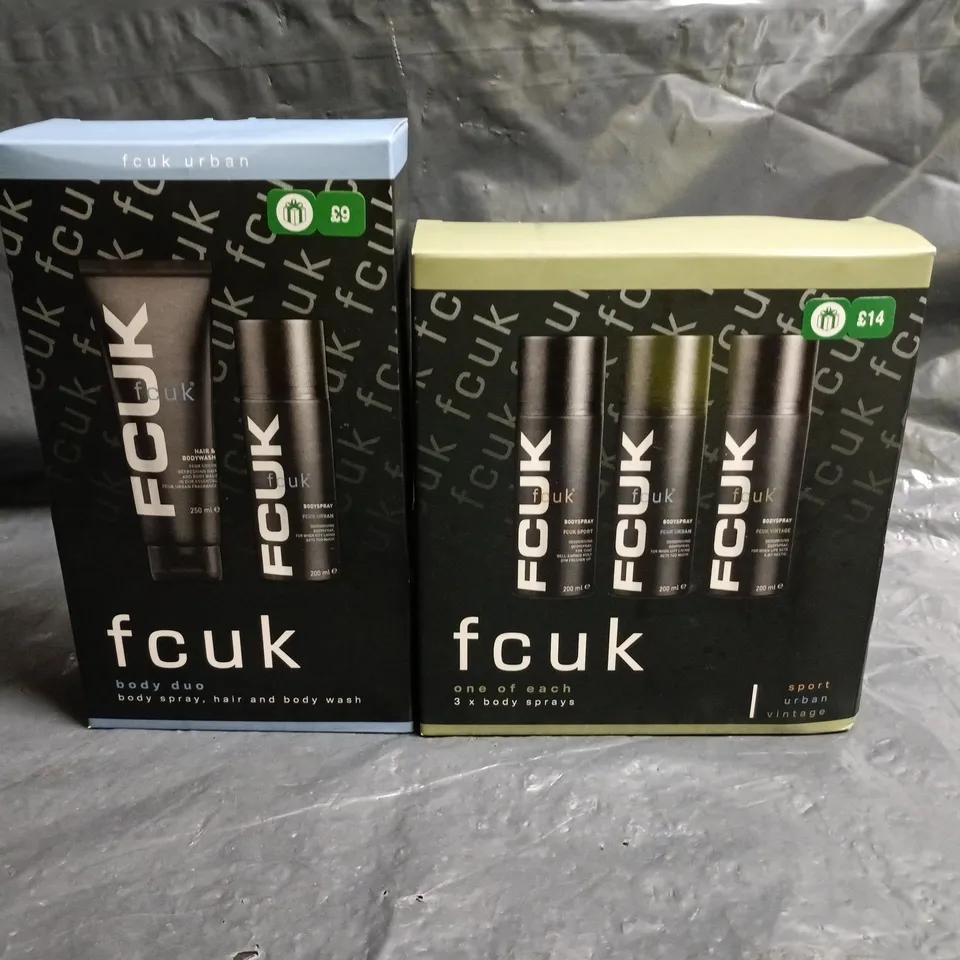 LOT OF 7 FCUK DEODERANT GIFT SETS INCLUDES 3-PACK BODY SPRAYS AND DEO DUOS
