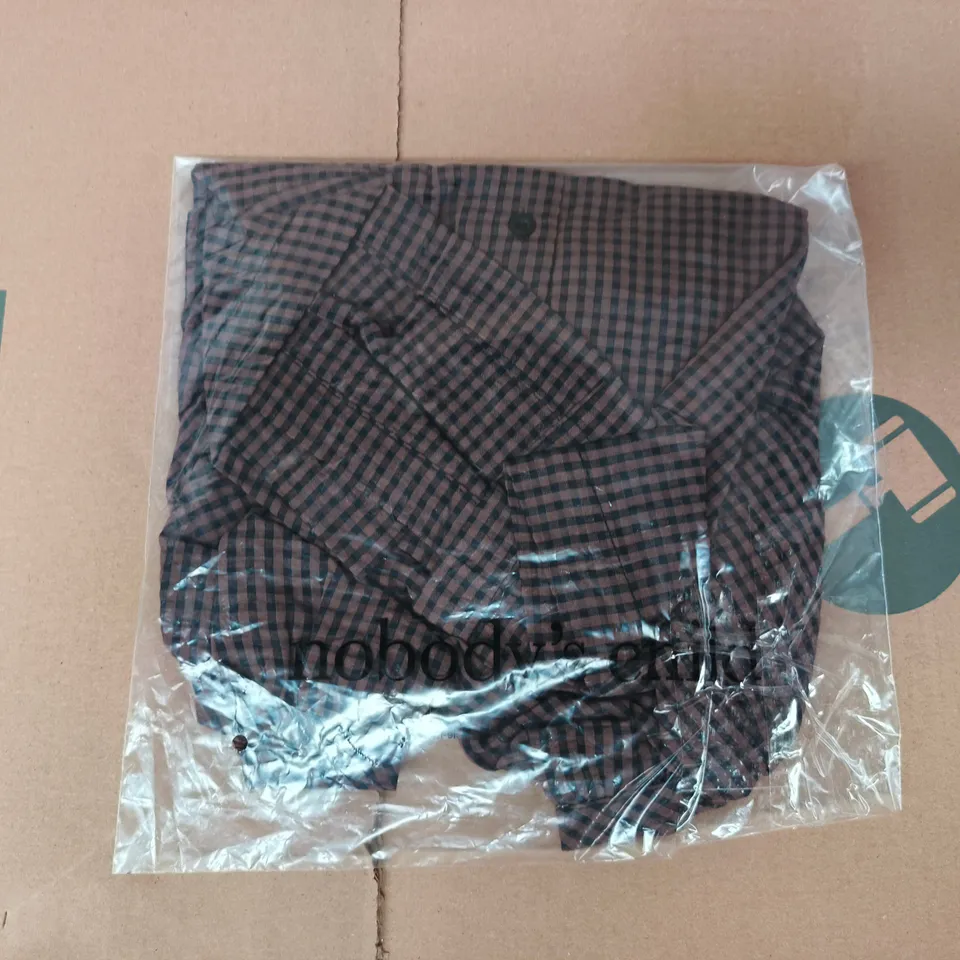 BAGGED NOBODY'S CHILD GINGHAM SHANIA PUFF SLEEVE TOP IN BROWN SIZE UK 8