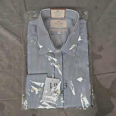 BAGGED HAWES & CURTIS EXTRA SLIM FIT STRIPED SHIRT IN NAVY/WHITE SIZE 16.5/36