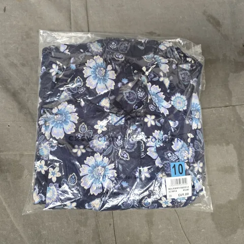 BAGGED CREW CLOTHING COMPANY BEA JERSEY DRESS IN NAVY W. FLORAL PATTERN SIZE 10