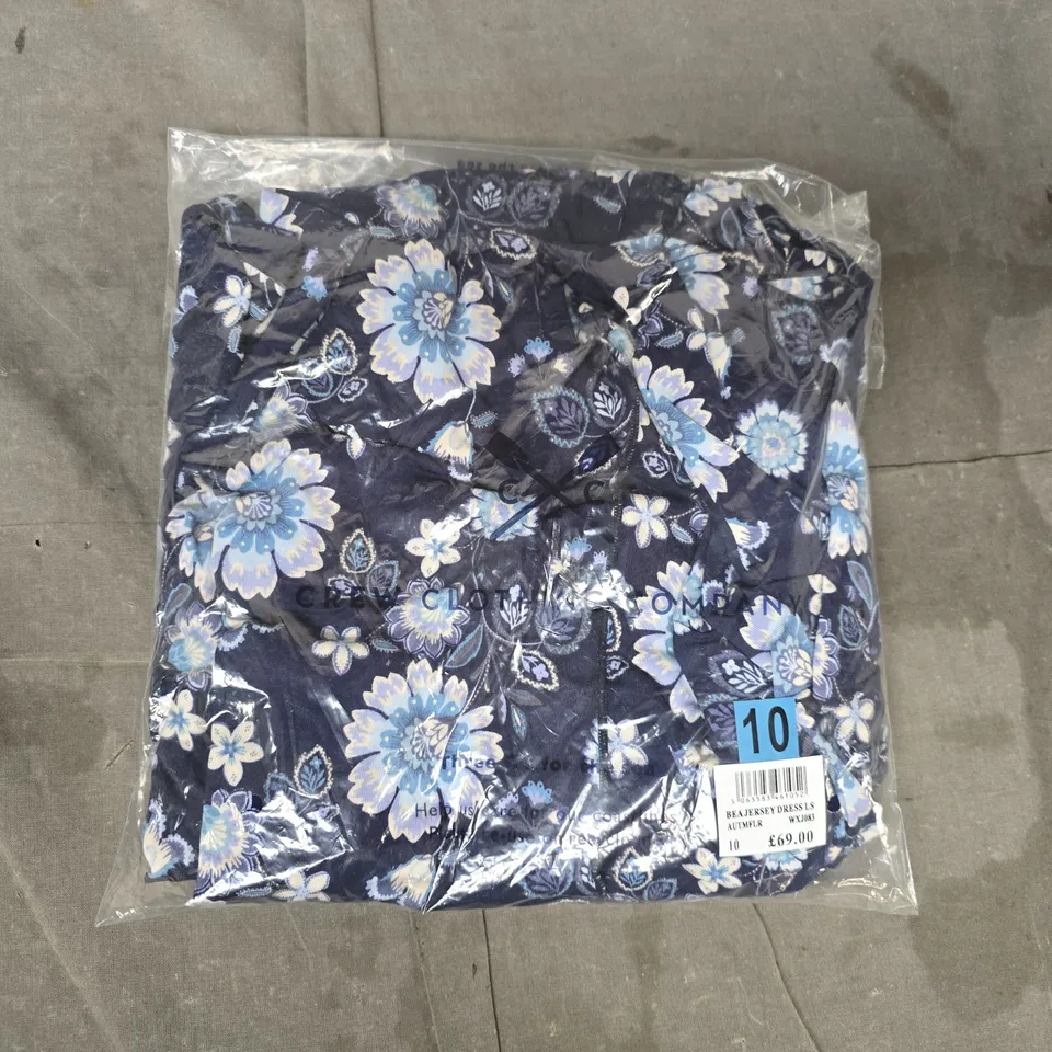 BAGGED CREW CLOTHING COMPANY BEA JERSEY DRESS IN NAVY W. FLORAL PATTERN SIZE 10