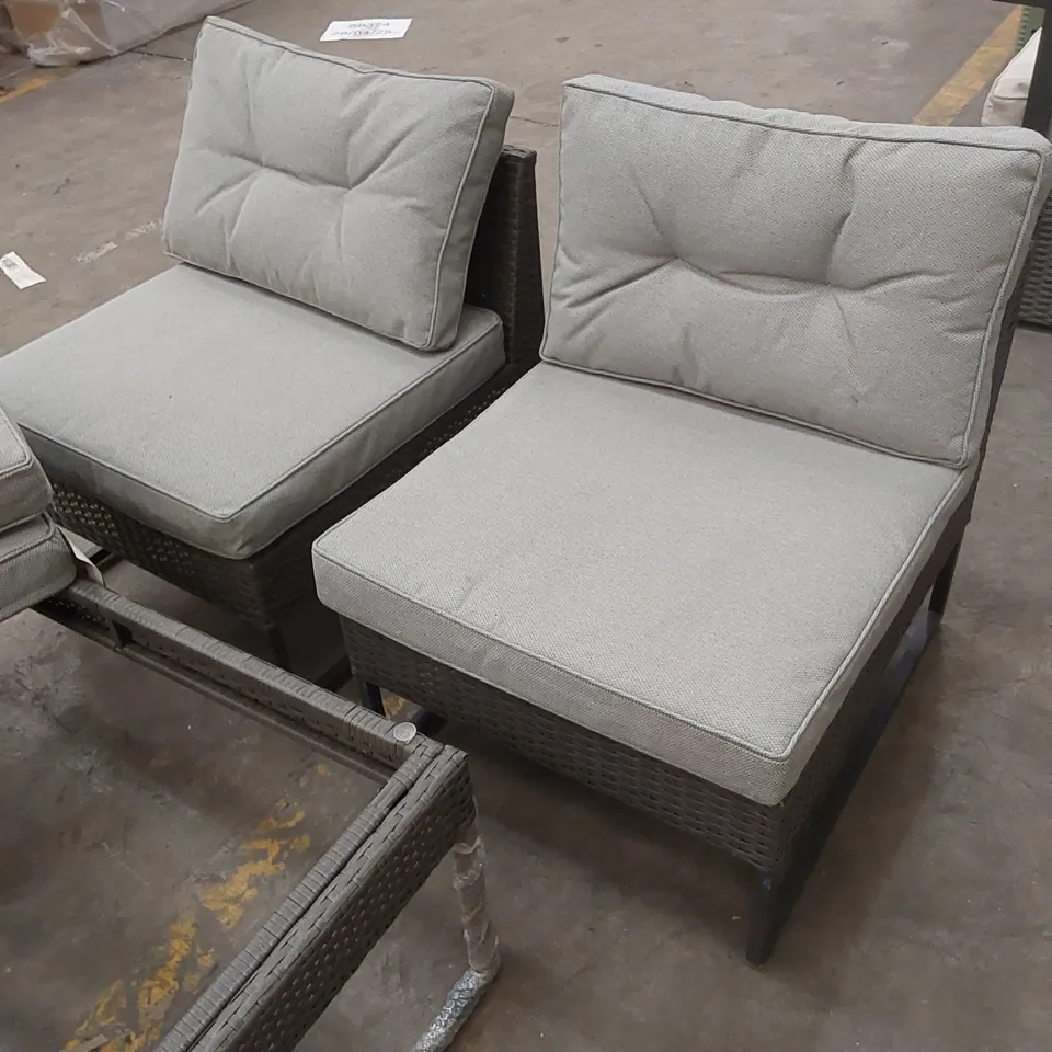 OUTDOOR GARDEN RATTAN SOFA SET - 2 X CHAIRS, 1 X SOFA, 1 X COFFEE TABLE - MISSING GLASS
