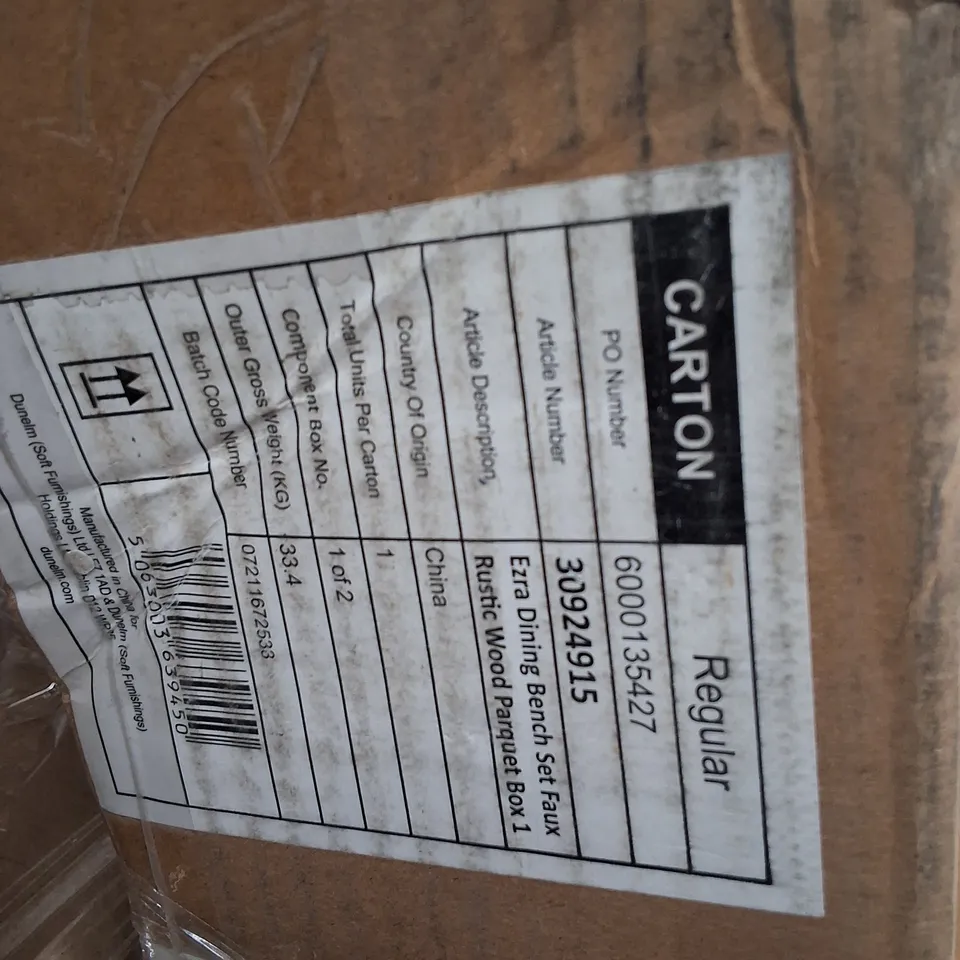 BOXED EZRA DINING BENCH SET IN FAUX RUSTIC WOOD PARQUET - 1PC PER CARTON