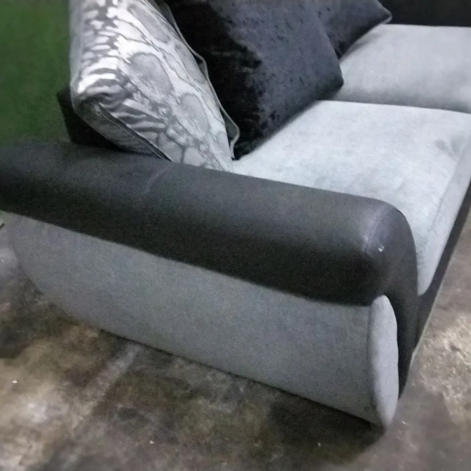 DESIGNER BLACK SUEDE EFFECT AND GREY FABRIC SOFA BED WITH CHROME FEET