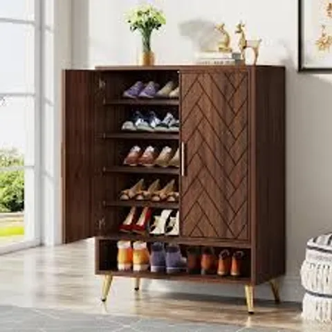 BOXED TRIBESIGNS WOODEN SHOE CABINET, 6-TIER SHOE ORGANIZER WITH ADJUSTABLE SHELVES - BROWN (1 BOX)