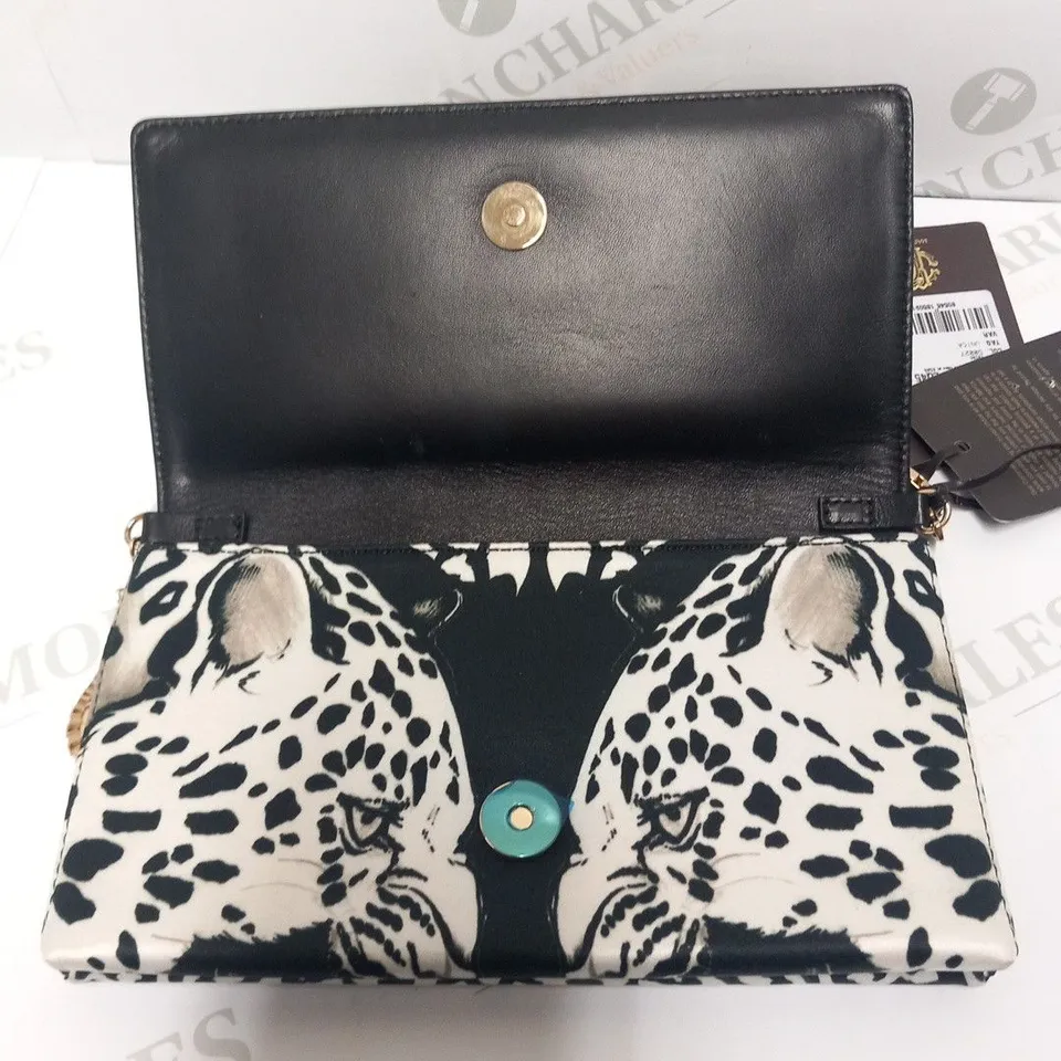ROBERTO CAVALLI BLACK AND WHITE ANIMAL PRINT CLUTCH BAG