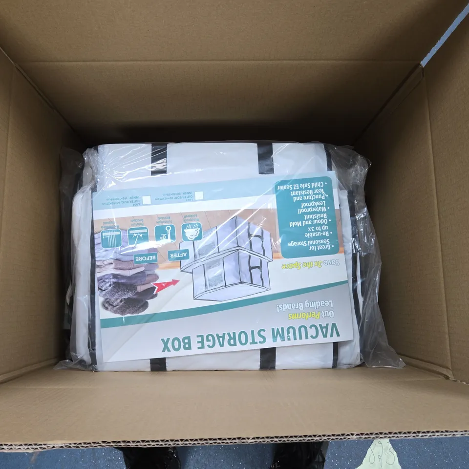 LARGE BOX OF APPROX 7 VACUUM STORAGE BOX – PACKAGED FOLDABLE CLOTHES STORAGE WITH EZ SEALER
