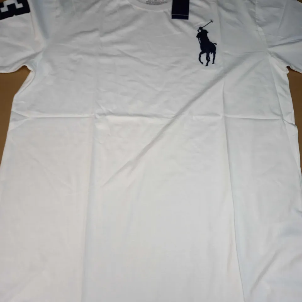 POLO RALPH LAUREN EMBROIDED LOGO T-SHIRT ON WHITE - XL