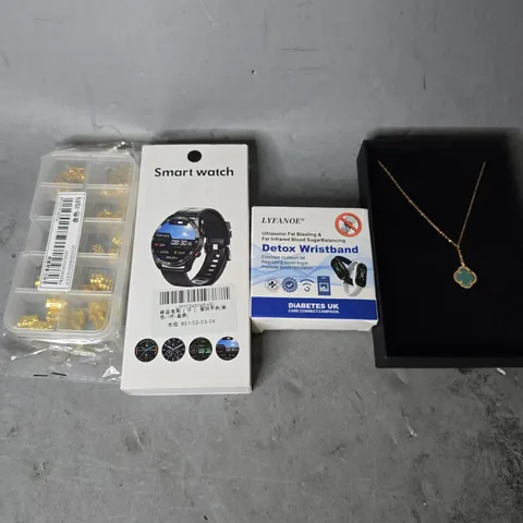 APPROXIMATELY 15 ASSORTED ITEMS TO INCLUDE - SMART WATCH , NECKLACE , DETOX WRISTBAND ETC