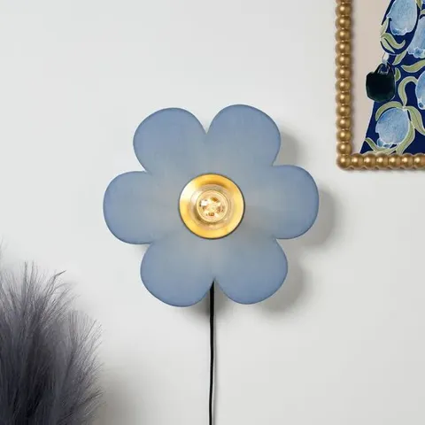 BOXED FLOWER FABRIC PLUG IN WALL LIGHT - BLUE