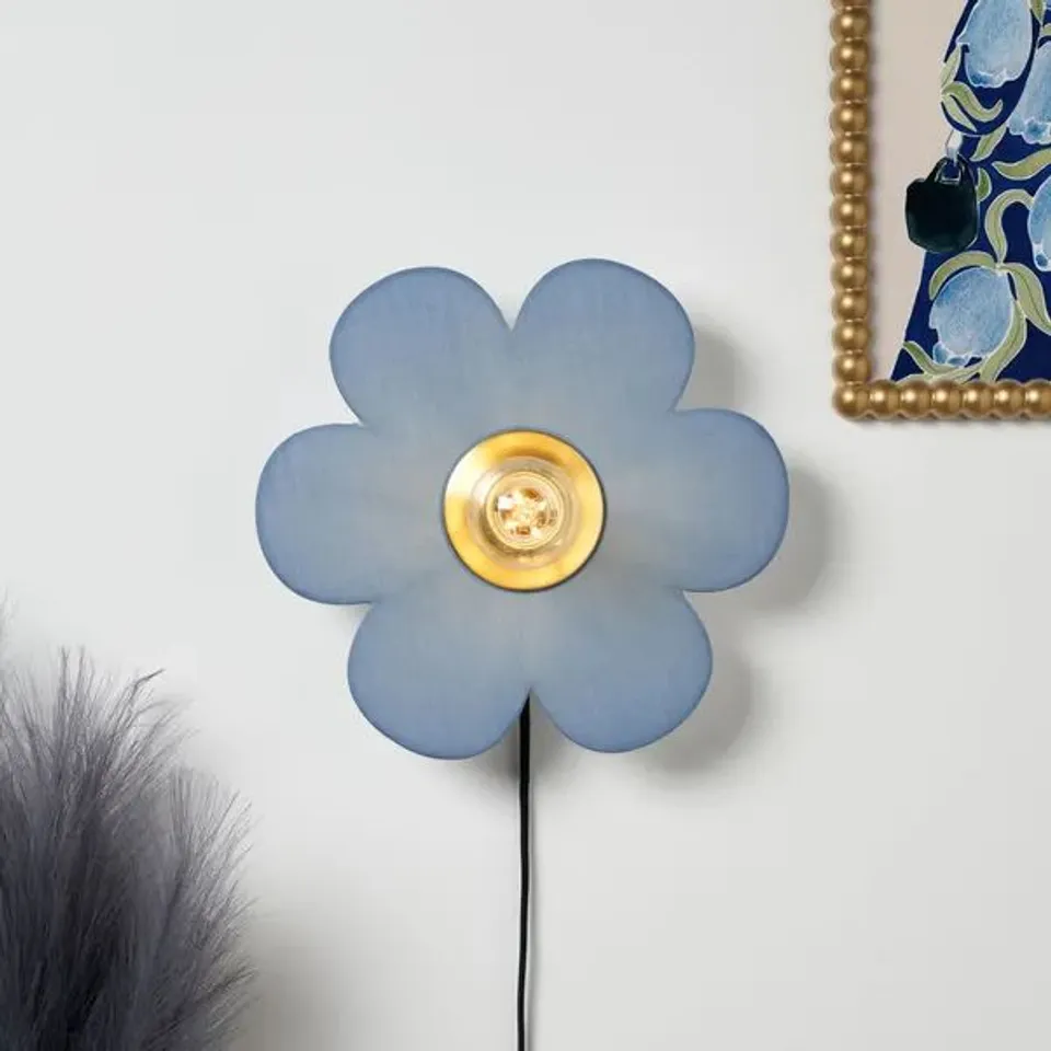 BOXED FLOWER FABRIC PLUG IN WALL LIGHT - BLUE